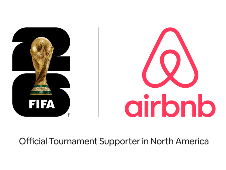 FIFA World Cup trophy and Airbnb logo side by side, labeled as Official Tournament Supporter in North America.