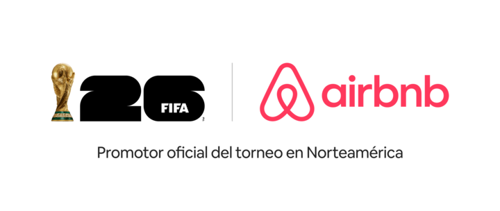 Logotipo de Airbnb junto con la marca FIFA 26 y el texto “Promotor oficial del torneo en Norteamérica” debajo.