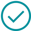 A bold teal checkmark encased in a circle, visually conveying successful steps or approval, matching the context of booking and program details.