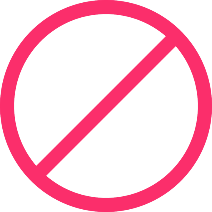 Un símbolo de prohibición grueso en negrita que se utiliza para destacar lo que se debe evitar en los anuncios de experiencias en Airbnb.