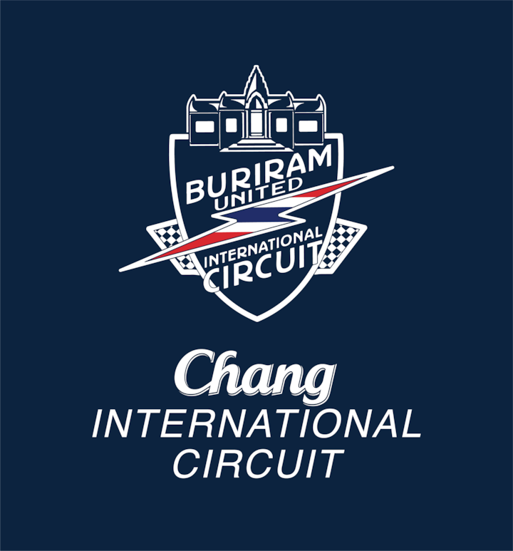 Logo for Chang International Circuit featuring a shield design with the text 'Buriram United International Circuit' and checkered flags.