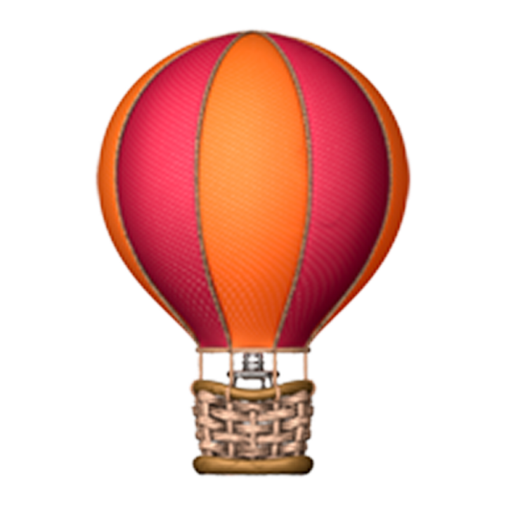 Una ilustración de un llamativo globo aerostático con paneles rojos y naranjas y una cesta tejida, que simboliza las experiencias únicas en Airbnb.