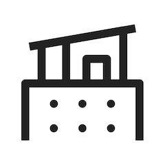 Icon representing a stylized house with a slanted roof and dotted base, symbolizing resources for home photography guides.