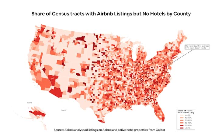 Census tracts with Airbnb Listings but No Hotels