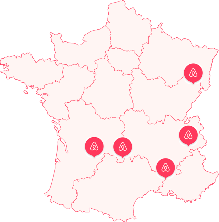 A map of France featuring the various stages of the Tour de France that Airbnb will host the grand pique-nique tour.