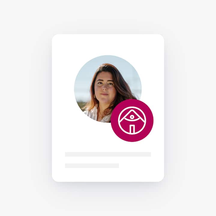 A profile photo of a woman with Airbnb.org badge icon overlaid in the corner, displayed on a floating card.