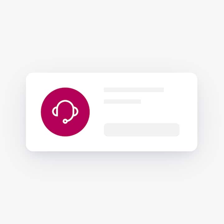 Customer support headset icon displayed alongside a text placeholder on a floating card.