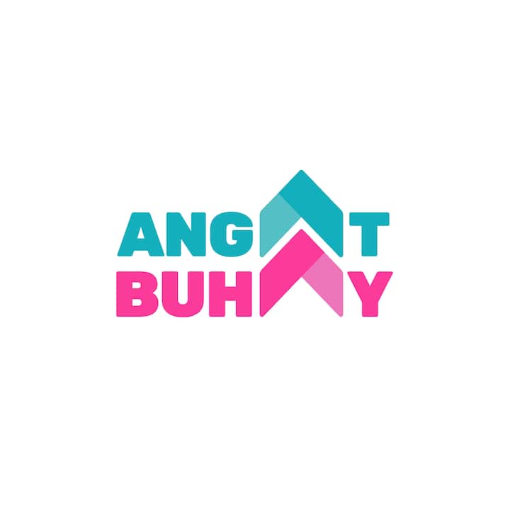 Angat Buhay logo in teal and pink with two overlapping upward arrows between the words ANGAT and BUHAY