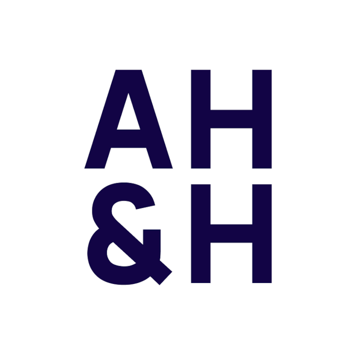 Logo-style graphic with bold navy letters reading “AH & H,” representing an Airbnb emergency response partner.