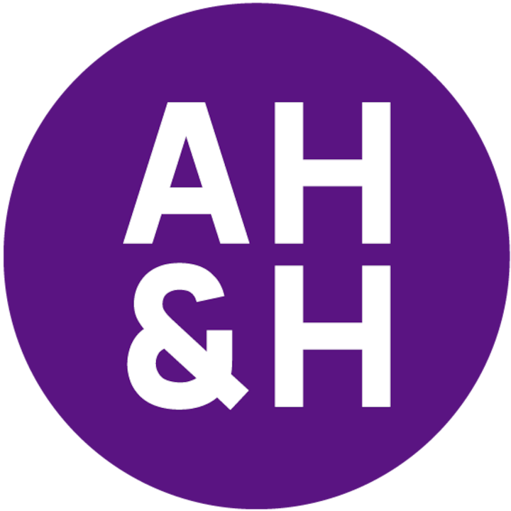 All Hands and Hearts logo, purple circle with white letters AH & H, featured Airbnb.org partner