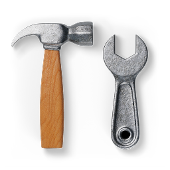 A 3D icon of a wrench and hammer