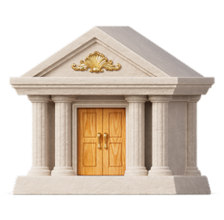A 3D icon of a bank