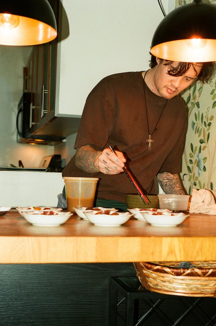 Chef plating food
