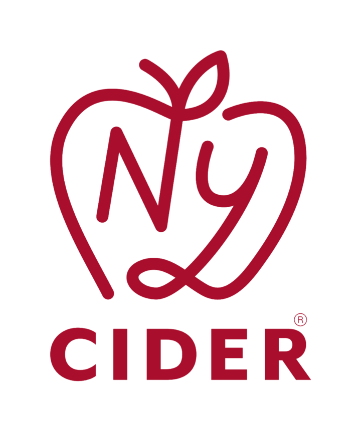 New York Cider Association logo with stylized red apple outline and letters “NY” above the word “CIDER”