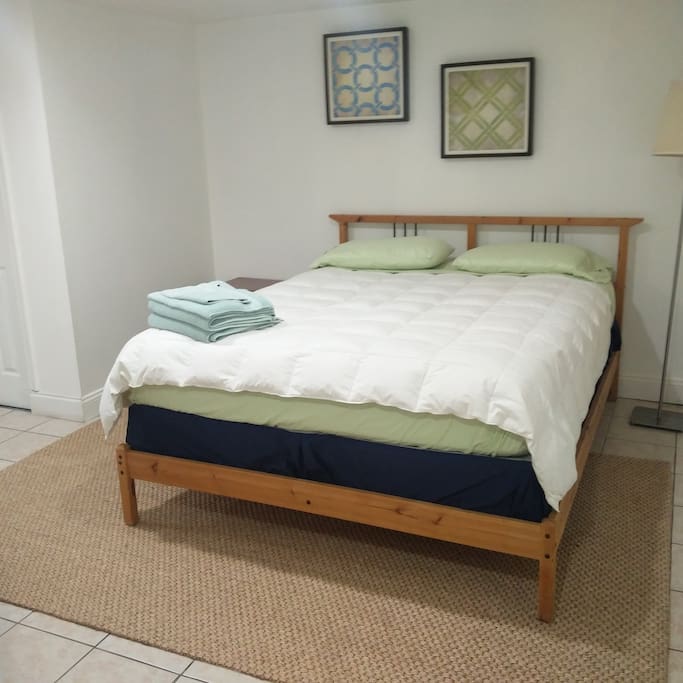 bedroom has a queen bed