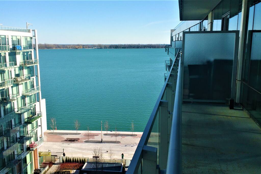 Large balcony, 2nd highest floor. Private walkway, outdoor pool, and garden below. (pic taken in winter)