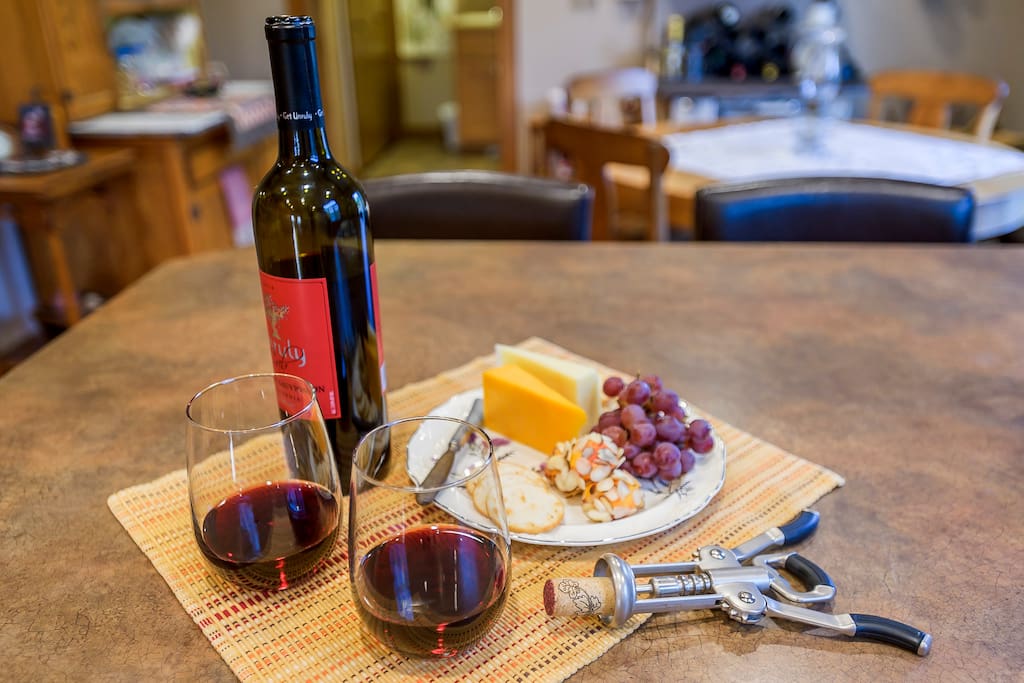 A cheese & fruit tray will greet you, the wine is optional!
