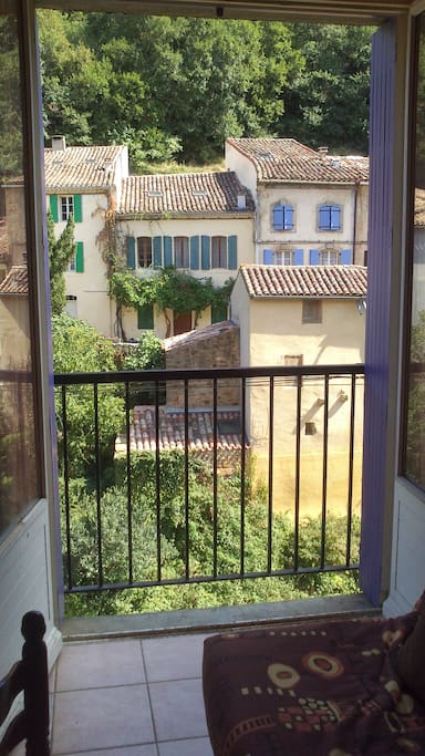 View through open French doors