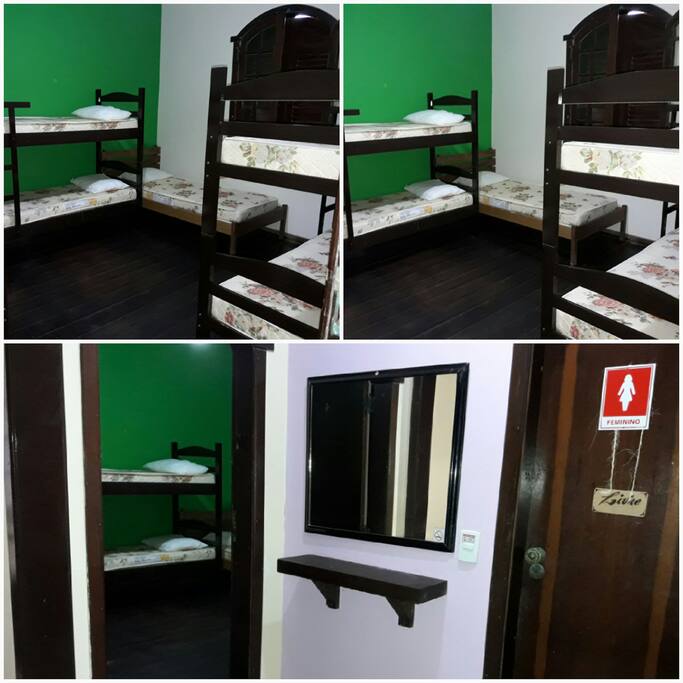 Quarto compartilhado com 7 camas.