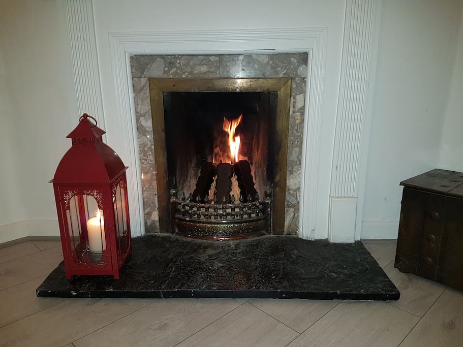 Lantern beside the fireplace