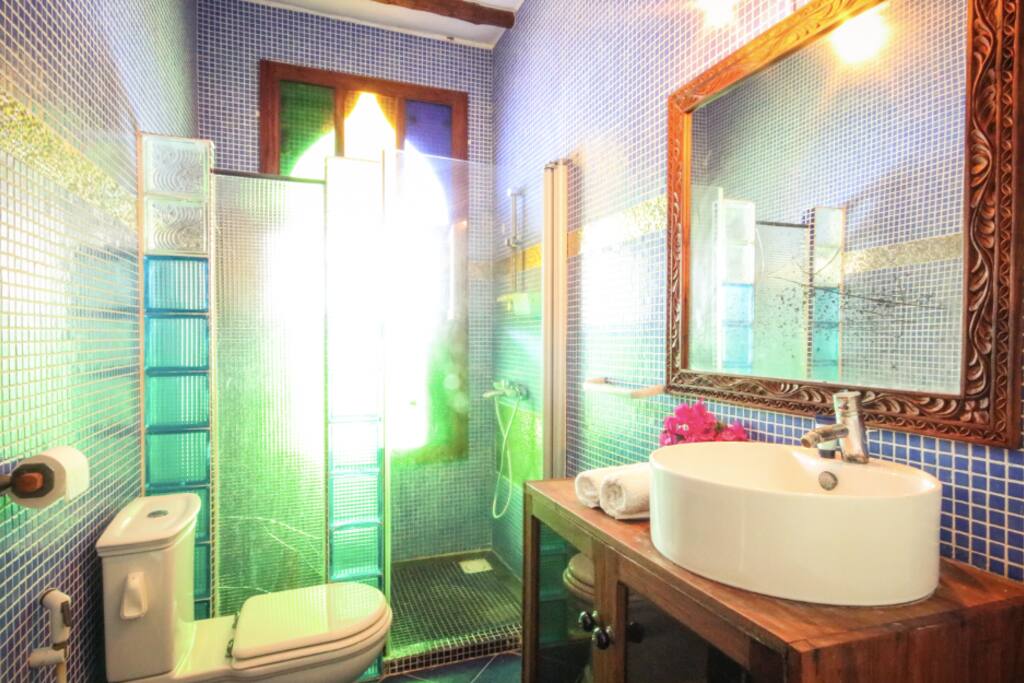 Bathroom. Shower in morning light