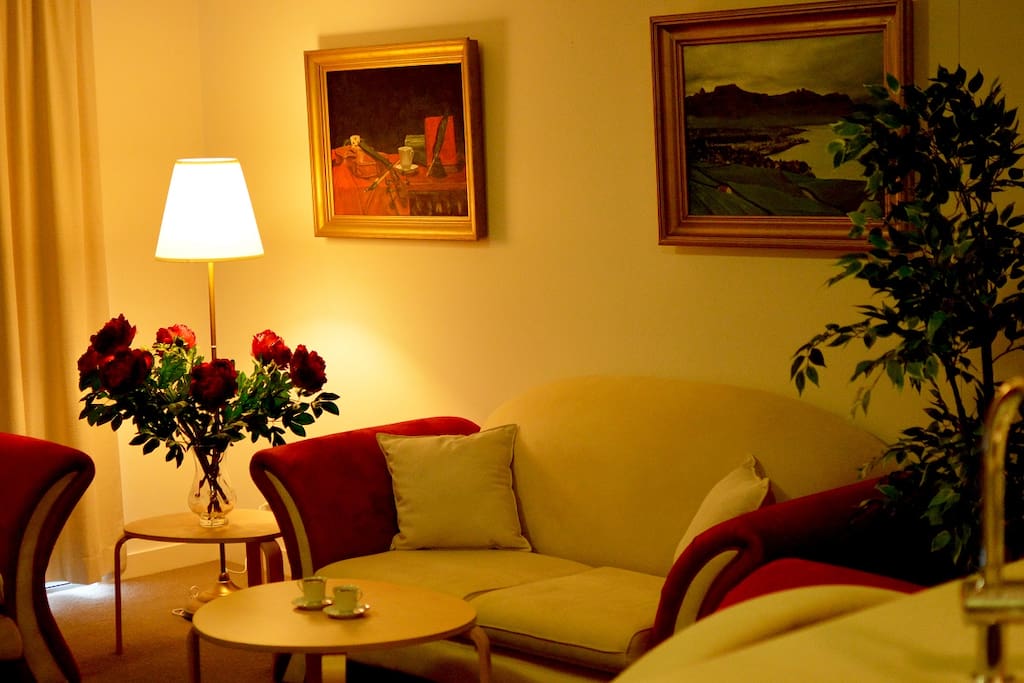 Living Area with beautiful oil paintings