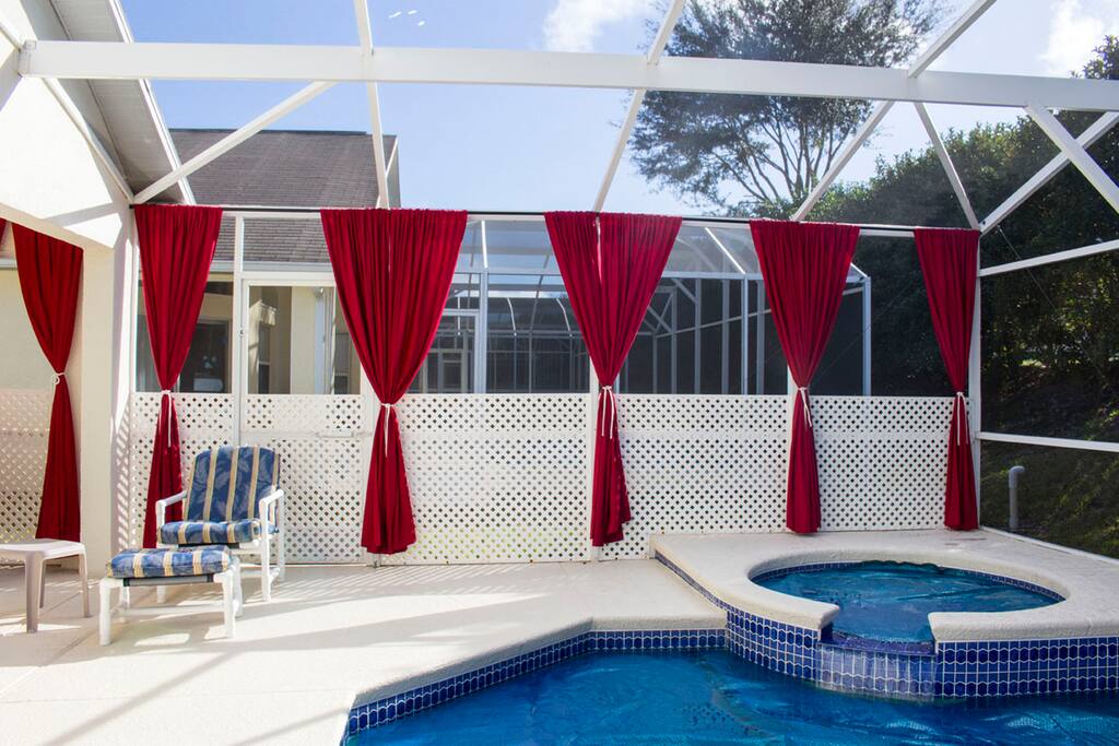 screened in pool area with lots of privacy