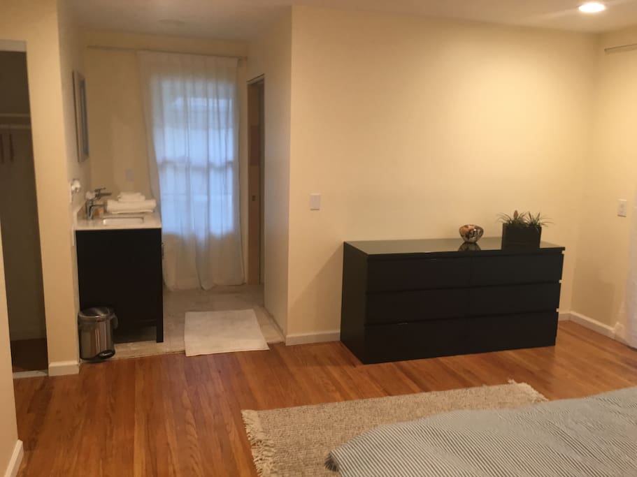 Master bedroom sinks with window to back yard.
