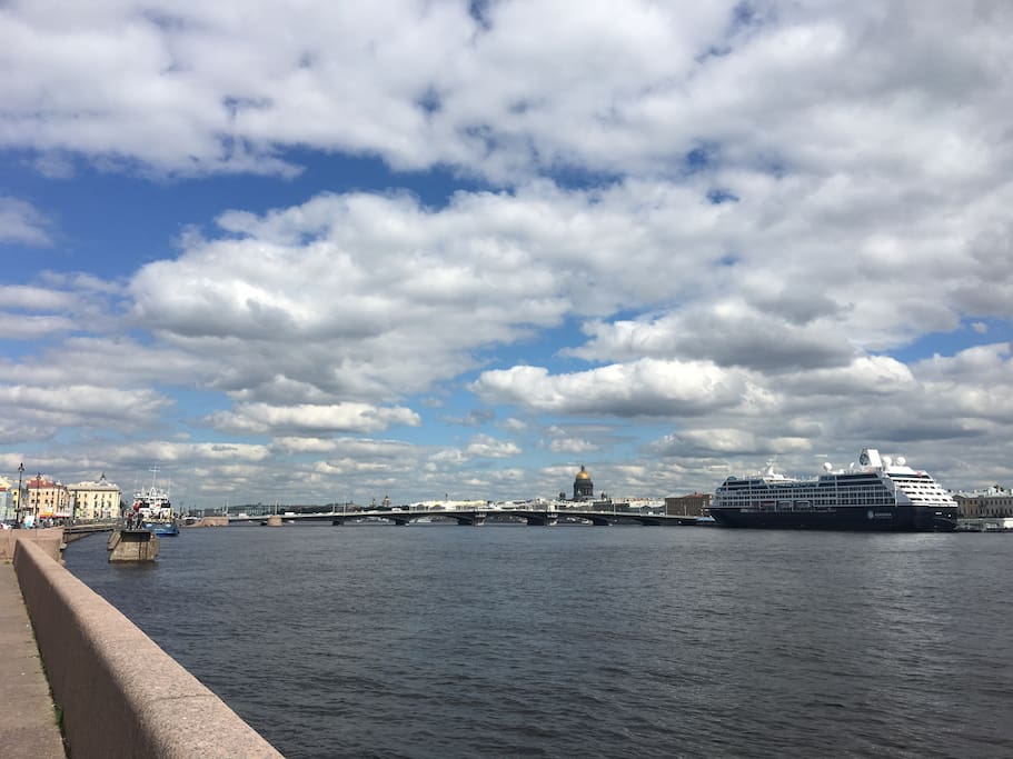 View from the banks of the Neva River - just 50 steps away from the building main entrance