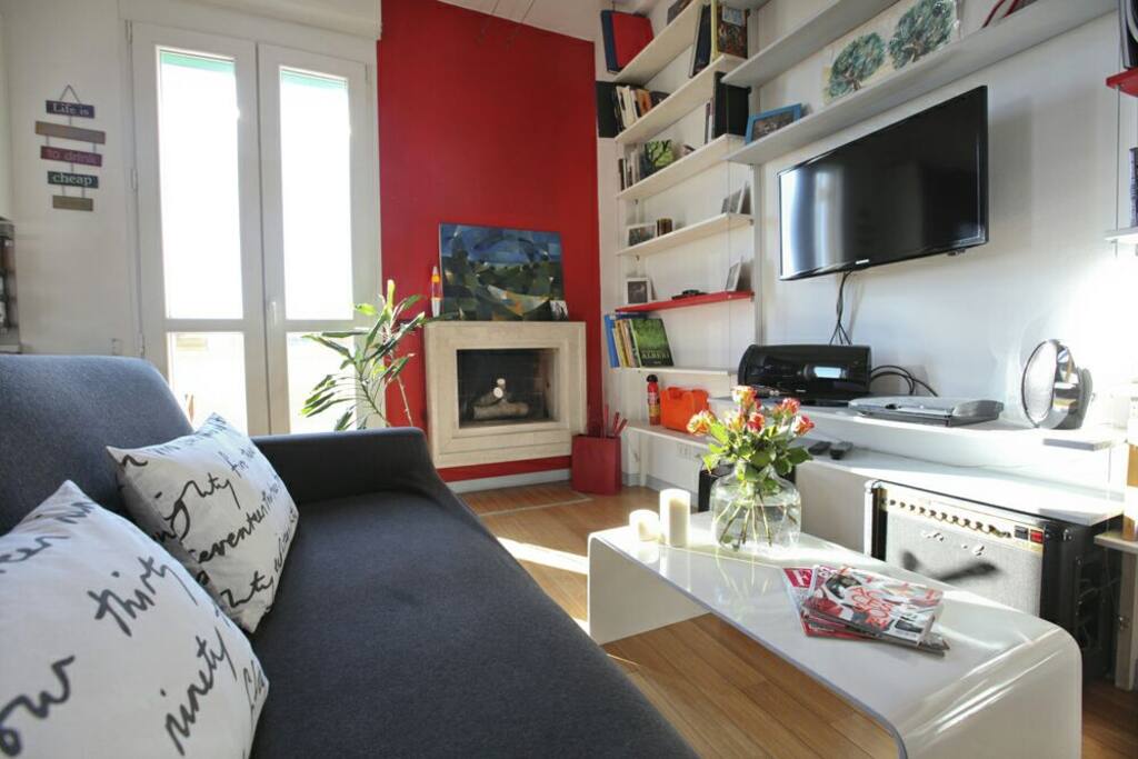 Living room and view of the fireplace