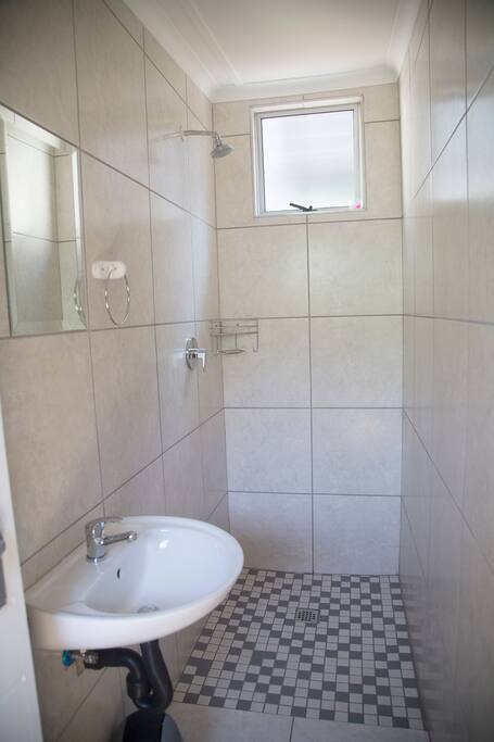 Communal showers next to the Turtle Cabin