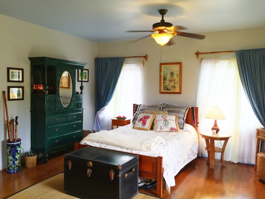 Enjoy a comfortable pillow top queen bed.