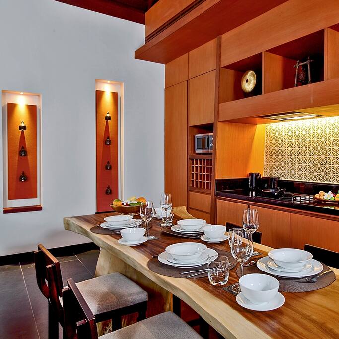 There are the kitchen with equipment in the main living area