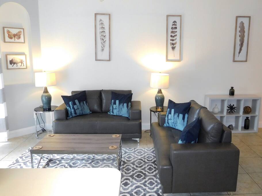 Beautiful lounge area with sliding doors to patio