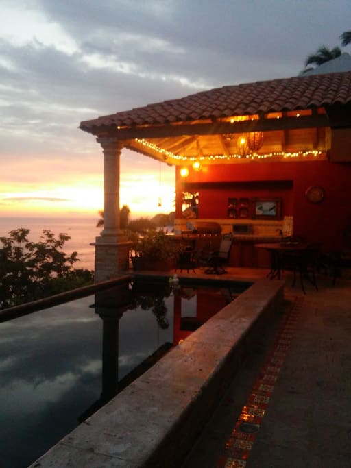 Infinity Pool and Patio at Sunset