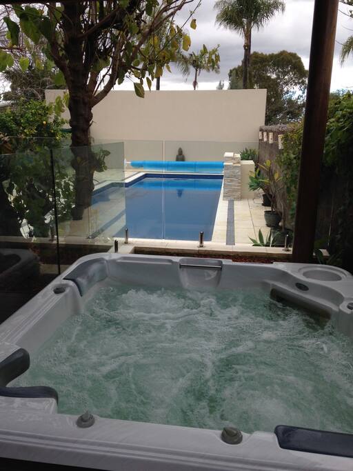 View from the spa to the pool. For the private use of guests.
