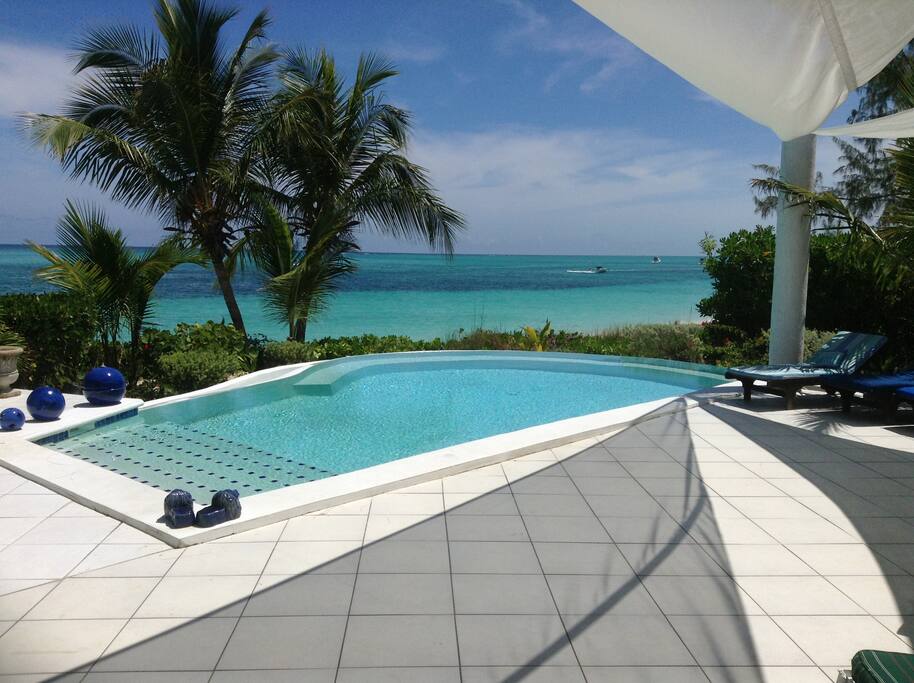 Infinity pool is right off the great room and the master suite.