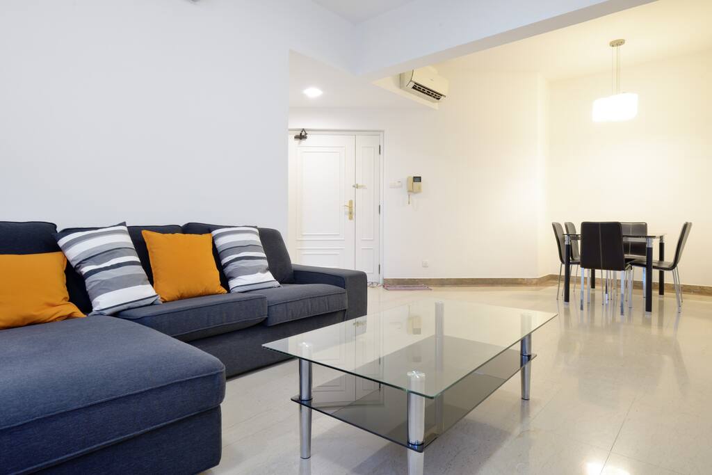 Comfortable fully air conditioned living area with TV