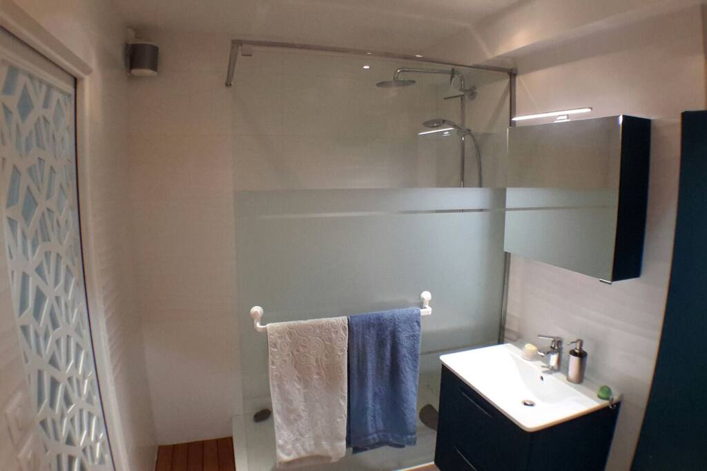 douche à l'italienne, parquet, musique...