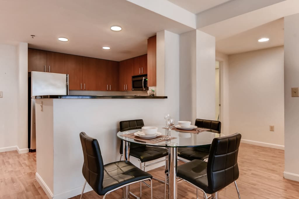 Dining area with seating for four where you can dine in comfort