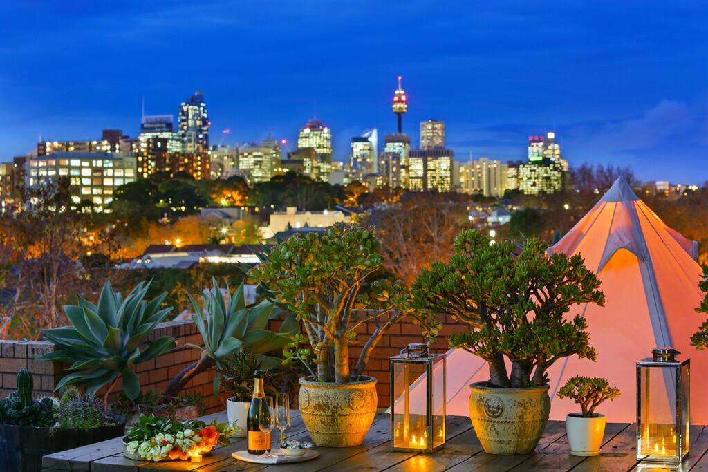 Sydney CBD by night in the background
