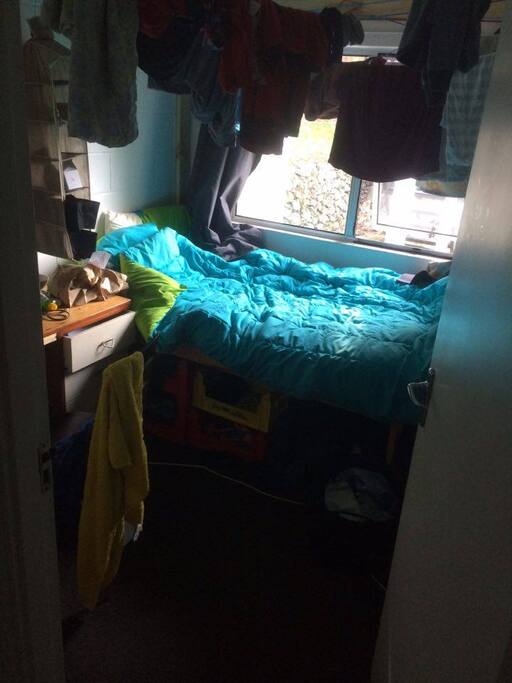 Bedroom, will be more tidy, with self-made cloth rack and study desk.