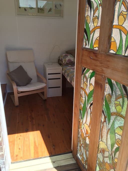 It has a beautiful floor and exquisite stained glass doors, handmade by a local artist.