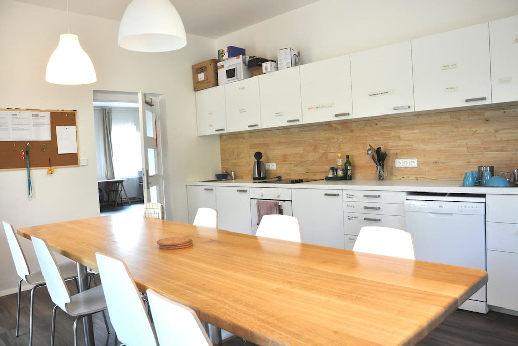 Nice shared kitchen with a large social room. You can use also outdoor seating for nice breakfast or dinners.