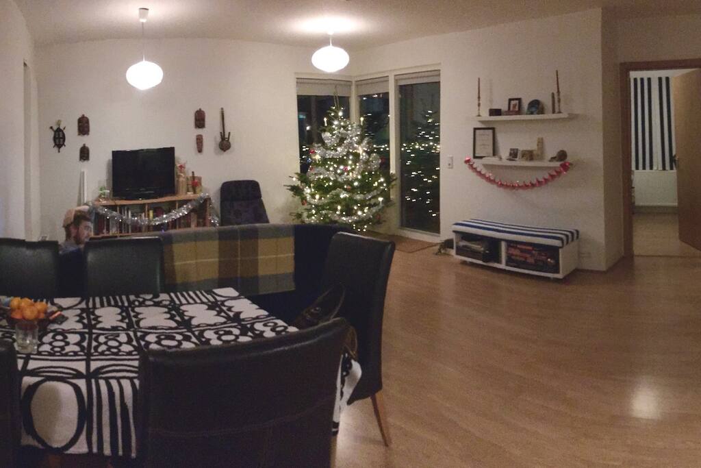 The living room is free for you to use; the television only has a few channels, but has an hdmi cable if you'd like to stream something from your laptop.