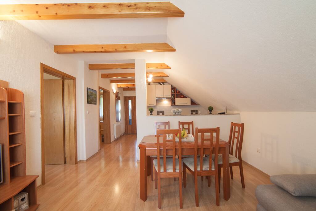 Living room, dining area