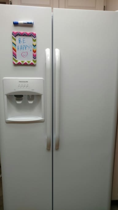 You can keep things in the refrigerator. The door supplies filtered cold water, cubed ice, and crushed ice. There is also room temperature filtered water on the counter.