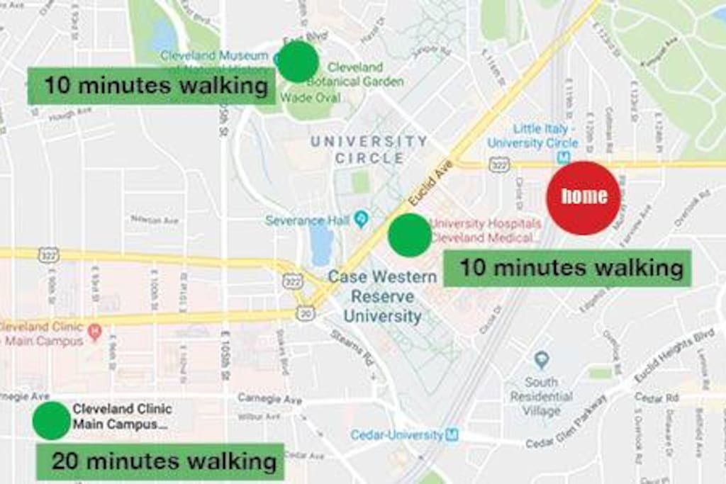 This location is ideal for anyone is coming for interview in Cleveland Clinic or Case Western Reserve University( walking, free shuttle, or by bus from downstairs).