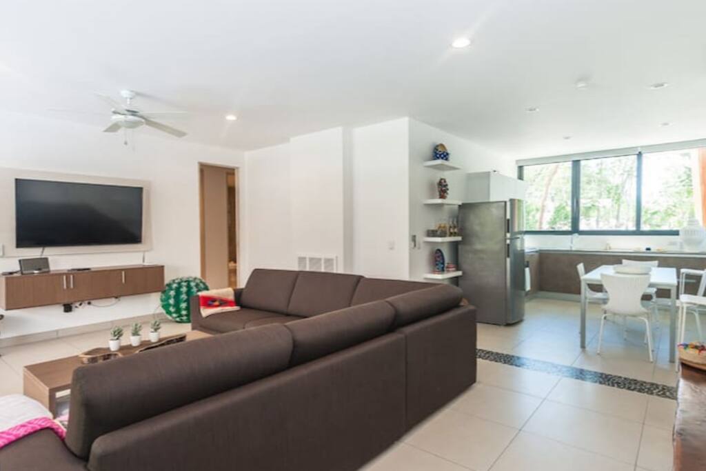 Living Room & Side View of Kitchen
