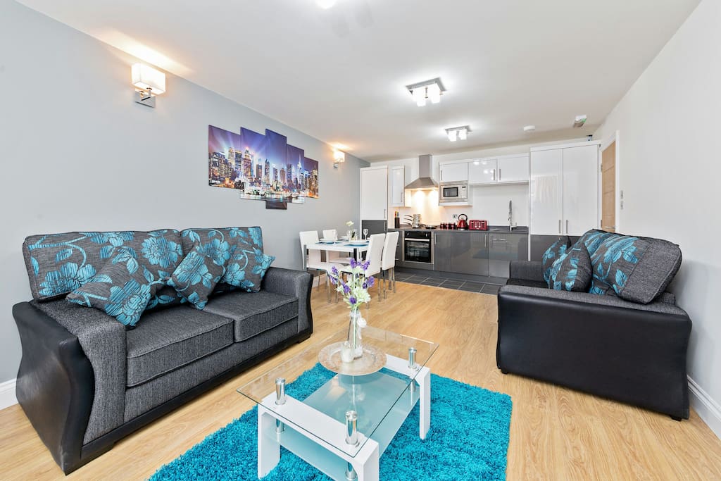 Spacious living area with two single sofa beds